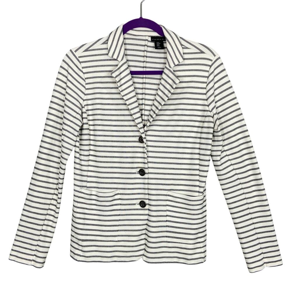 Tahari Stripe Long Sleeves Stripe Jacket Size Medium